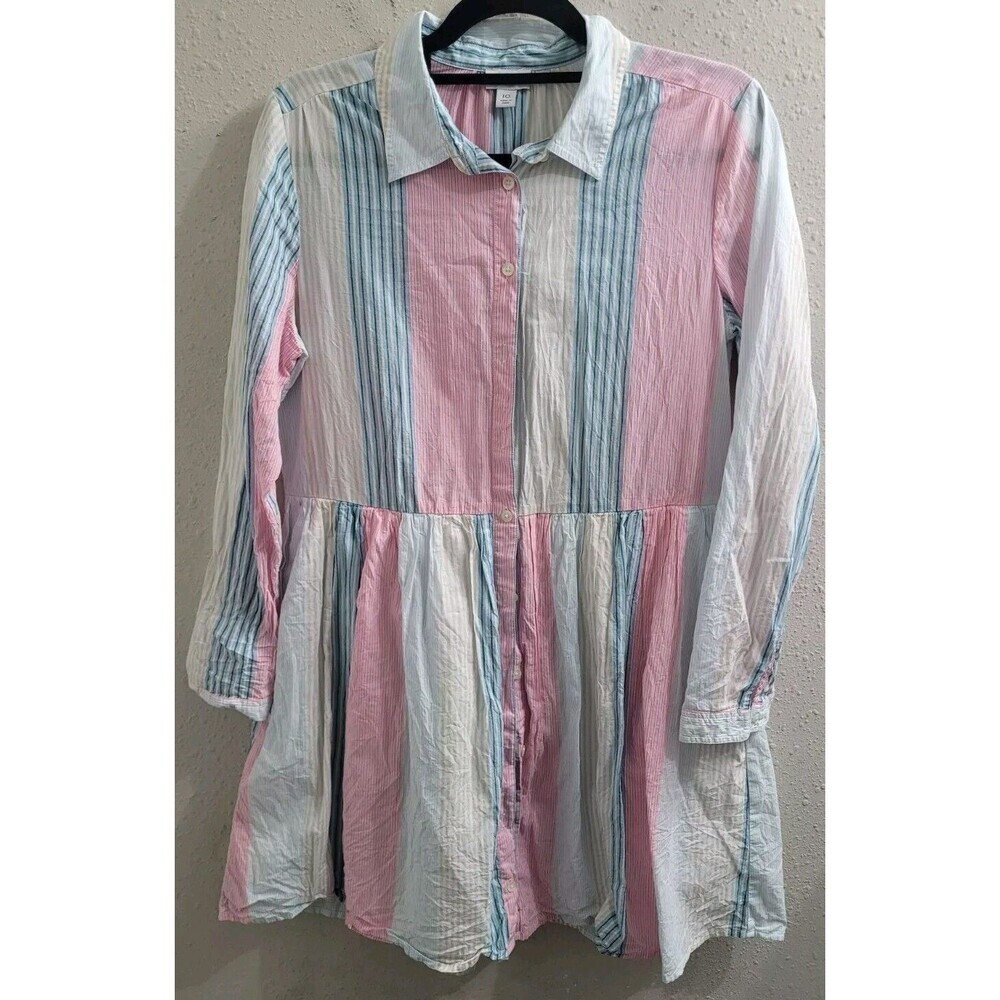 J Crew Size 10 Collared Multi-Color Stripe Long Sleeve Mini Shirtdress